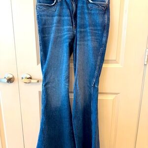 Wrangler Blue Flare Wide Leg Jeans with Indigo Wash and Stretch